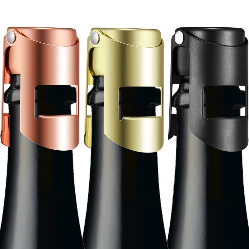 HYZ Champagne Stoppers 3-Pack, Stainless Steel Sparkling Wine Bottle Stopper with Pure Silicone Air Tight Seal - Professional Wine Saver for Champagneï¼ŒProsecco and Cava Rose Gold/Silver/Black - Image 1